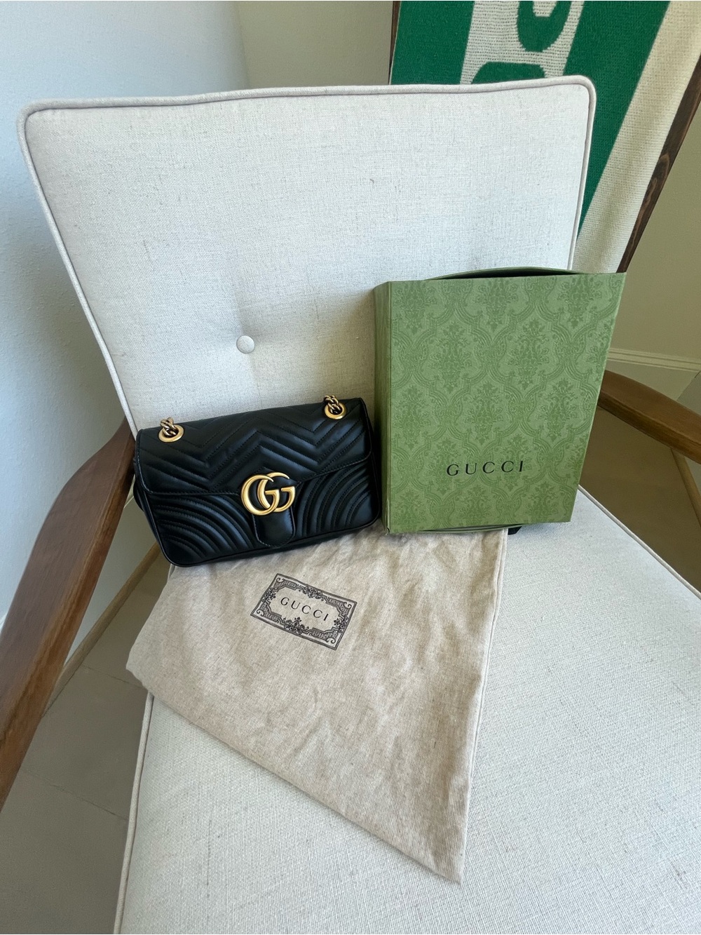 Gucci Black Matelassé GG Marmont Shoulder Bag with Gold Hardware